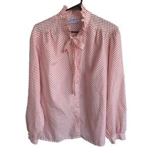 Vintage Lady Holiday 70s Blouse Women’s Size Medium Polka Dot Button Front